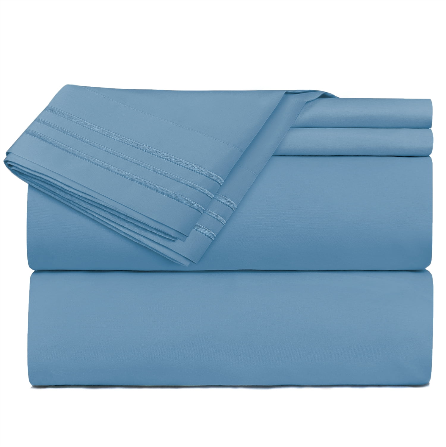 Clara Clark Premier 1800 Microfiber Collection 3-Line Bed Sheet Set, Split King Size, Blue Heaven