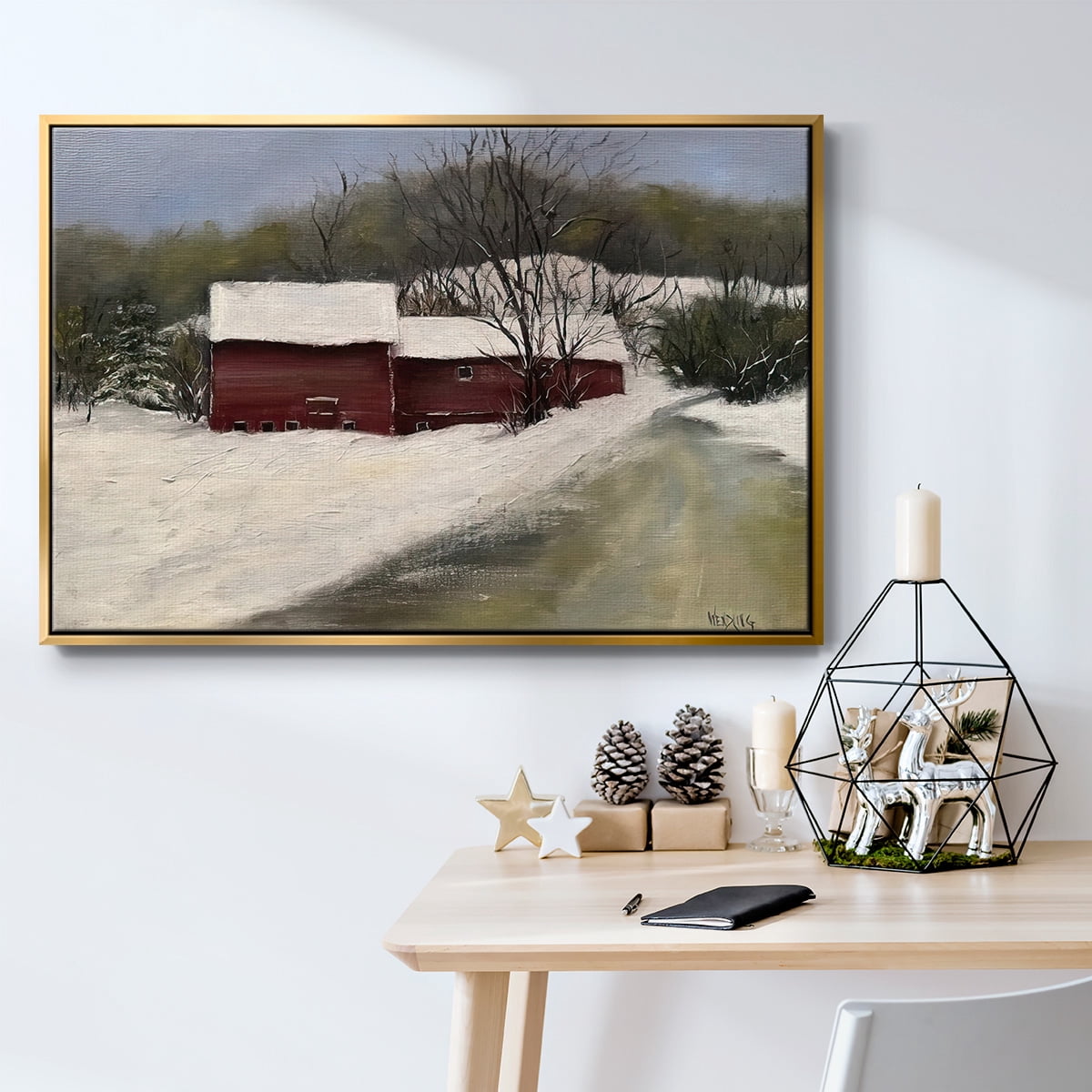 Winter Homestead II - Framed Gallery Wrapped Holiday Canvas - 17 x 25 - Gold Frame