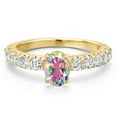 thumbnail image 3 of Gem Stone King 14K Yellow Gold Mercury Mist Mystic Topaz and Lab Grown Diamond Engagement Ring for Women | 1.65 Cttw | Oval 7X5MM | Gemstone November Birthstone | Size 8, 3 of 6