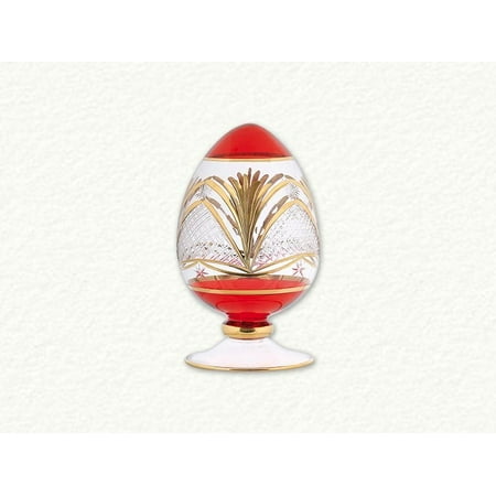 - Red Egyptian Blown Glass Decorative Egg with Gold Etched Pattern