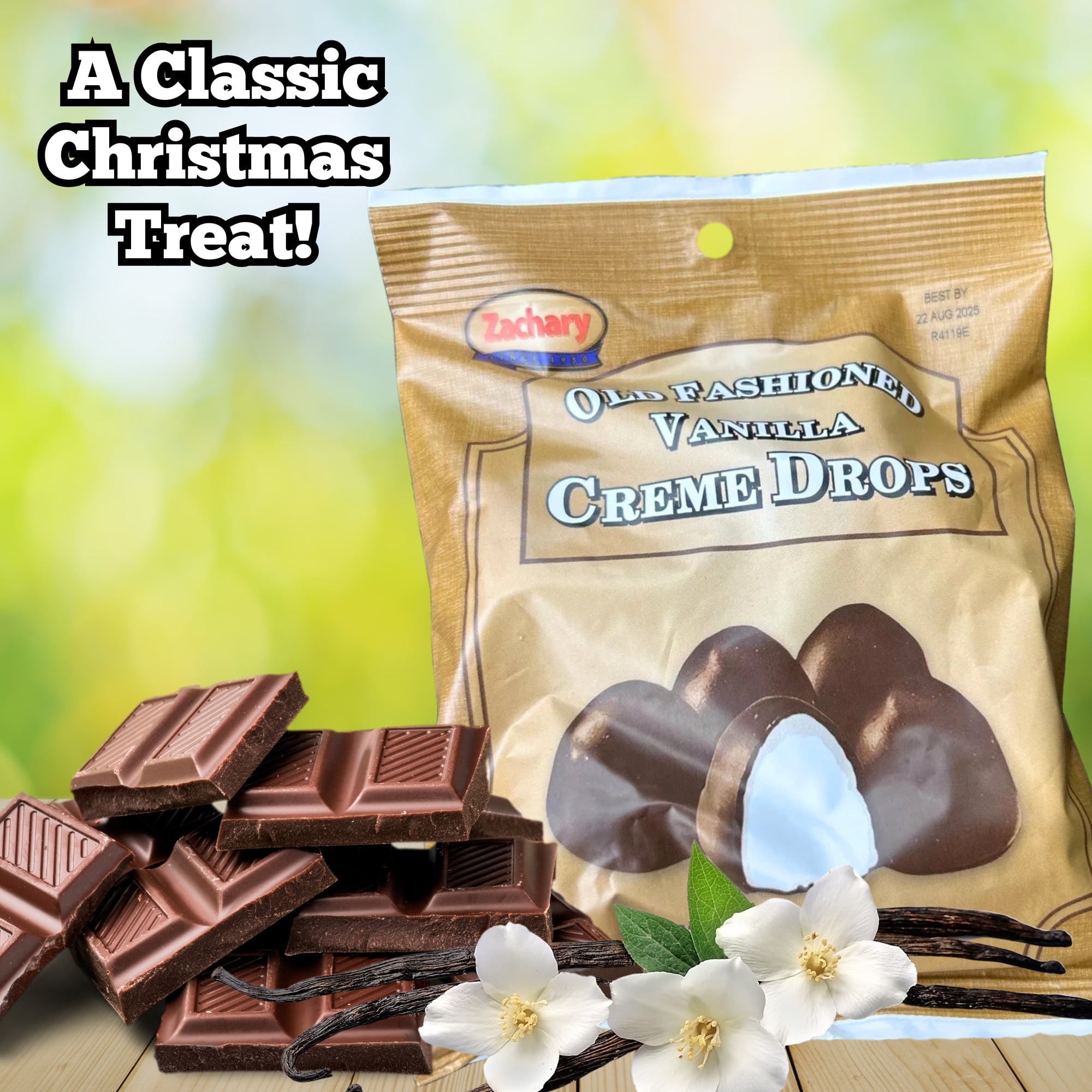 Zachary Old Fashioned Vanilla Creme Drops Candy, Chocolate Coating