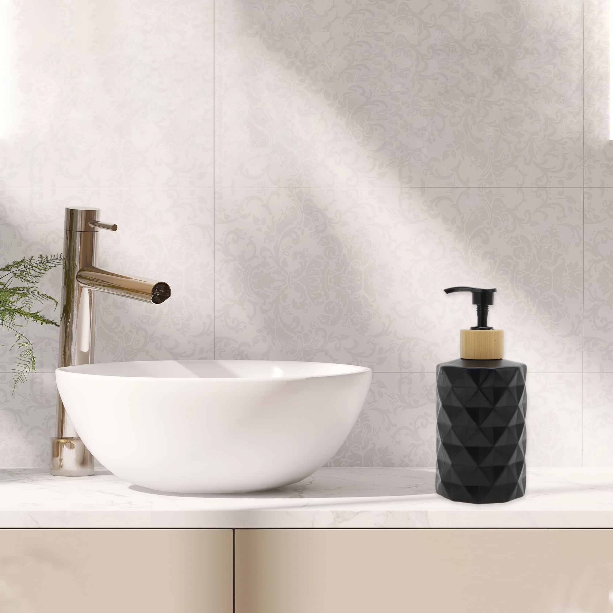 Unique Bargains 1 Pc Round Bottom Diamond Pattern Soap Dispenser 11.16oz Black