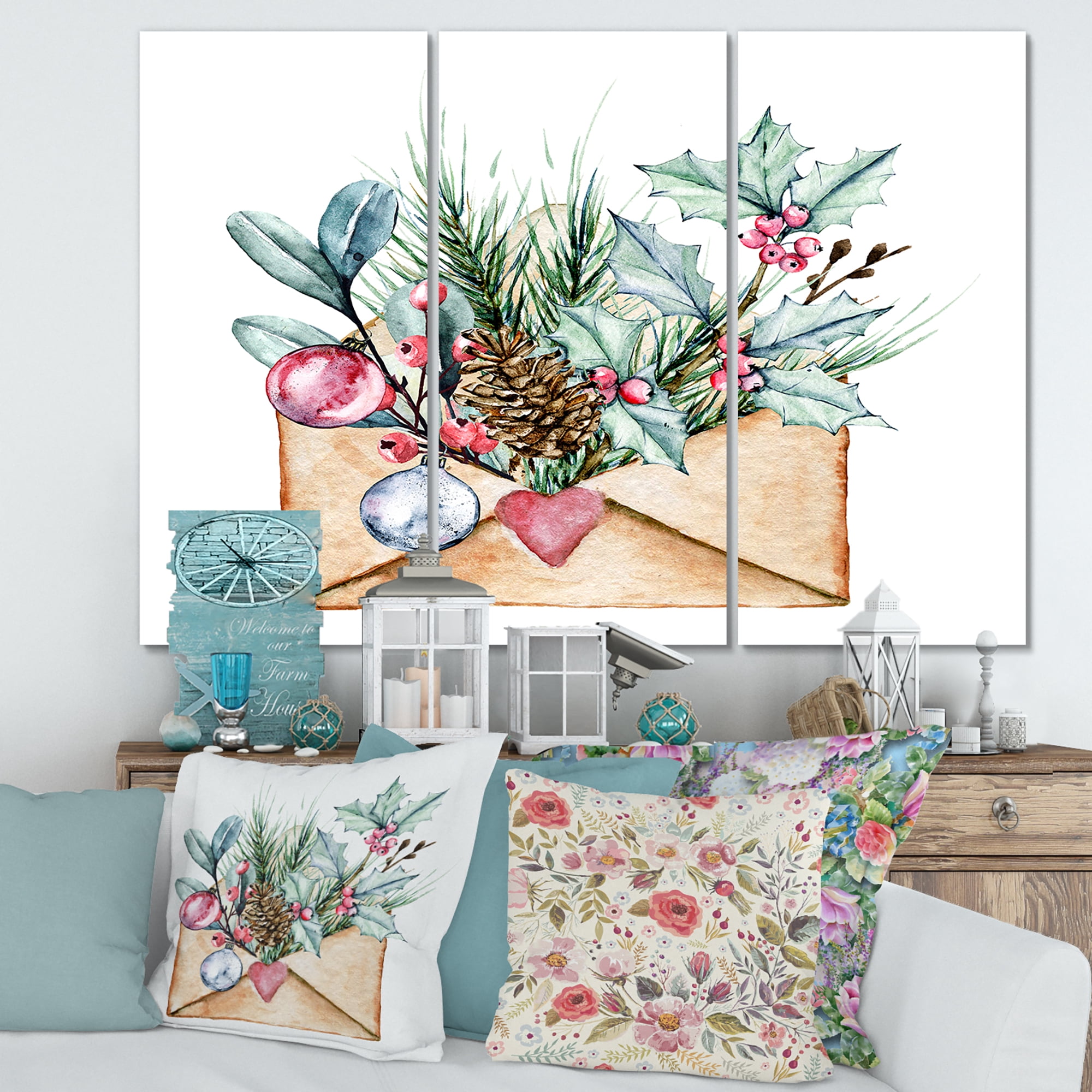 Designart ' Merry Christmas Greeting Card Envelope ' Traditional Canvas Wall Art Print