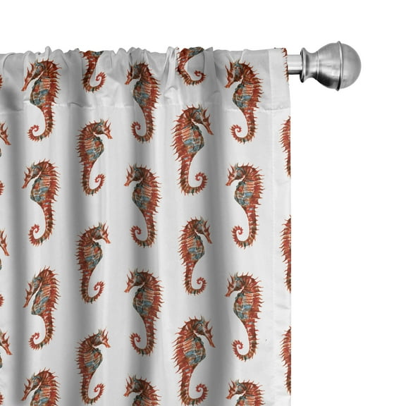 Ambesonne Seahorse Curtains, Pattern in Watercolors, Pair of 28"x63", Grey and Red