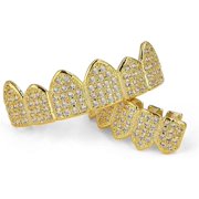 18K Gold Plated Macro Pave CZ Iced-Out Grillz with Extra Molding Bars Included