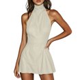 thumbnail image 6 of ClodeEU Women's Halter High Neck Sleeveless Mini Dress,Slim Waist Flared Short Party Dress Beige,Women's Plus L, 6 of 6