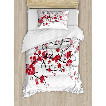Nature Duvet Cover Set Japanese Plant Sakura Flower With Abstract