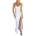 thumbnail image 2 of SUNSIOM Robe Longue à Bretelles Spaghetti en Satin pour Femmes Col Bénitier Robe Midi Fendue Haute Robe de Soirée d'Été, 2 of 9