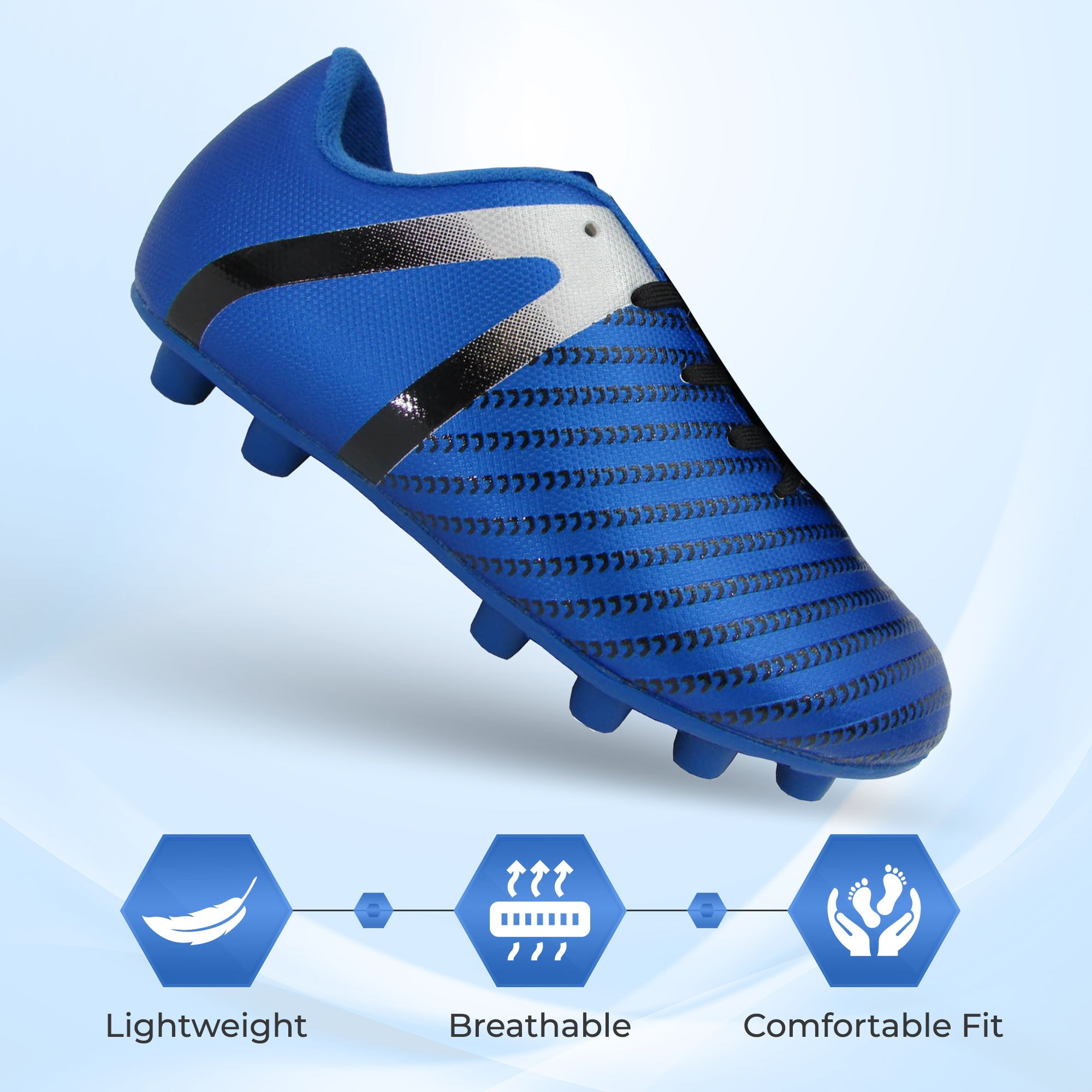 Vizari USA Impact Firm Ground Soccer Cleats for Kids – Comfortable, Lightweight, and Durable Shoes for Toddlers, Little Kids, and Big Kids - Blue/Silver, 2.5