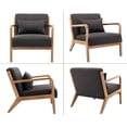 thumbnail image 3 of Dayalane Modern Accent Chair, Oak Wooden Armchair Linen Upholstered Sofa Chair with Back, Mid Century Reading Chair for Living Room Bedroom Reception Room, Grey, 3 of 9
