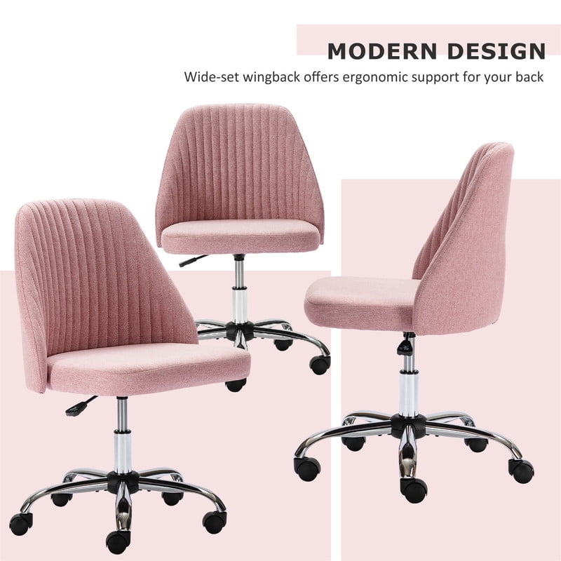 TINKLE WELL Modern Office Desk Chair, Rolling Vanity Swivel Task Chair with Wheels, Stylish Comfortable Armless Backrest for Home, Bedroom, Office, Study, Pink