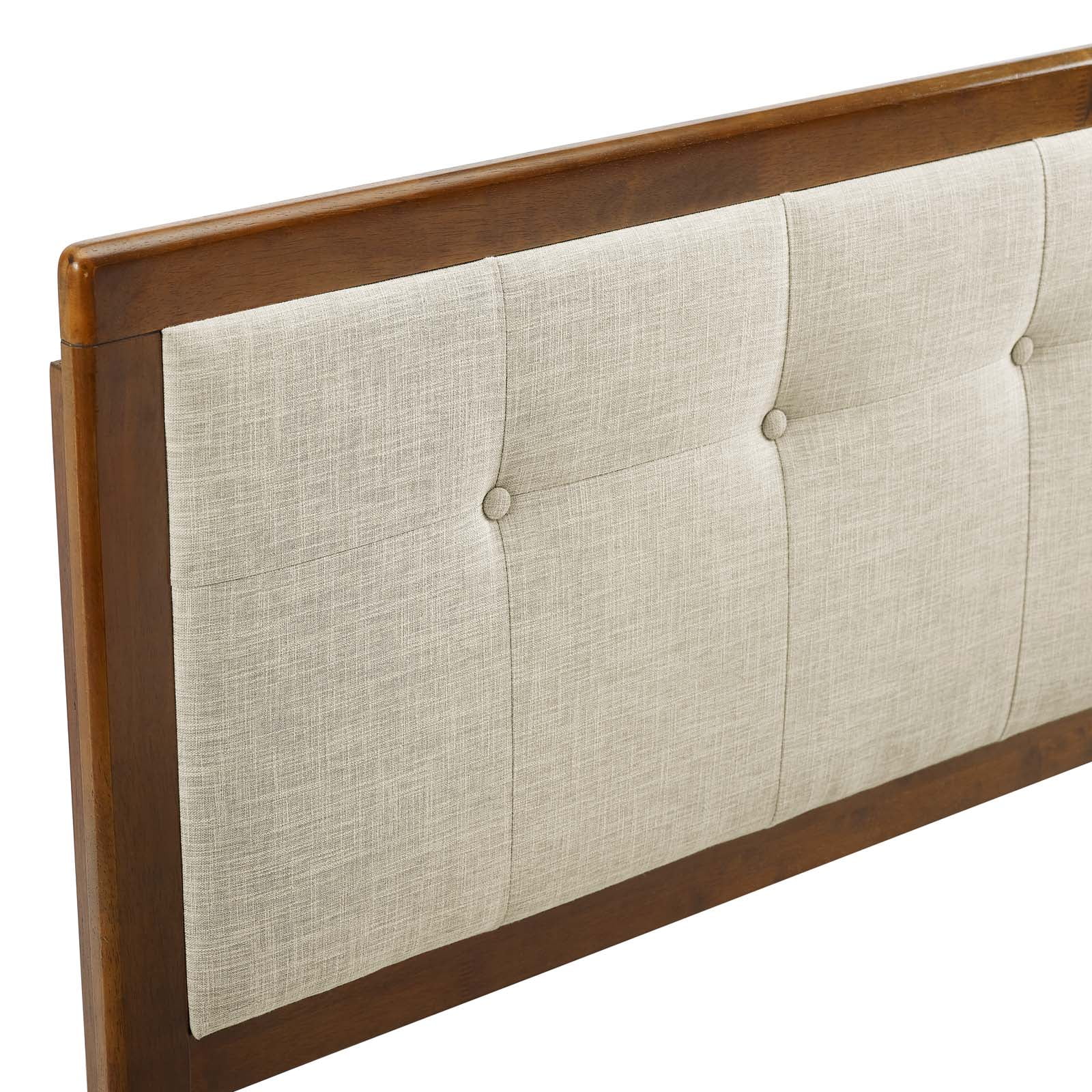 Modway Draper Tufted Queen Fabric and Wood Headboard in Walnut/Beige