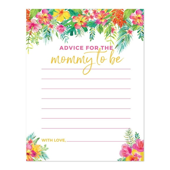 Tropical Floral Garden Party Baby Shower, Advice for the Mommy to Be Cards, 20-Pack, Games Activities and Decorations