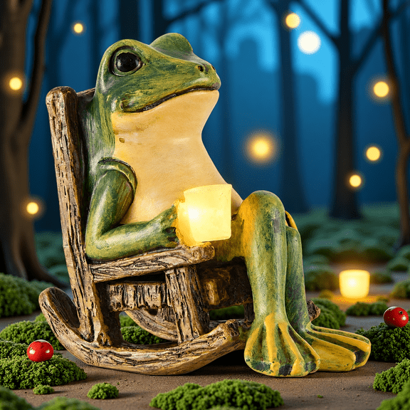 PEUHOP Solar Garden Statue, Miniature Frog Garden Statue with Warm LED Light, Waterproof Outdoor Garden Decor for Yard, Patio and Lawn, Housewarming Gift, 3.9 x 2.3 x 3.9 in