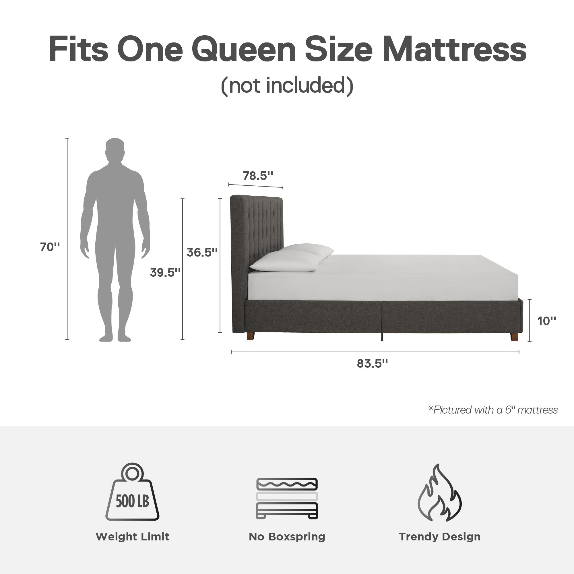 DHP Emily Upholstered Bed, Gray Linen, King