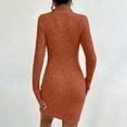thumbnail image 3 of Gfyviroh Women's Dresses Quarter Zipper Turn-down Collar Knit Dresses Long Sleeve Solid Color Ribbed Mini Dresses, 3 of 6