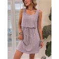 thumbnail image 2 of Women Hollow Out Textured Drawstring Mini Dress Pink  L, 2 of 5