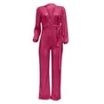 thumbnail image 4 of jjayotai Christmas Jumpsuit for Women, Dressy Bell Sleeve V Neck Sparkly Formal Jumpsuits Flared Wide Leg Sequin Rave Rompers Hot Pink M, 4 of 5