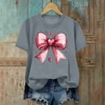 thumbnail image 4 of FRSASU Valentine's Day Heart T-Shirt for Women - Pink Bow Print Casual Short Sleeve Top, Loose Fit Round Neck Tunic Blouse Gray, 4 of 6