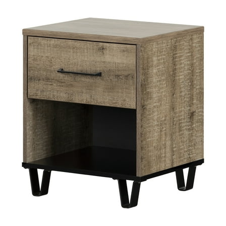Nightstand 1 Drawer Weathered Oak Finish Modern Bedside Table
