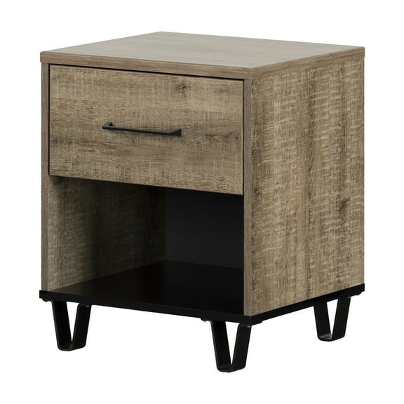 Nightstand 1 Drawer Weathered Oak Finish Modern Bedside Table