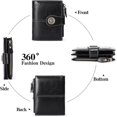 thumbnail image 3 of Cartera de piel para mujer fabricada en piel auténtica suave color negro con 16 ranuras para tarjetas, billetera corta y bloqueador RFID, 3 of 5
