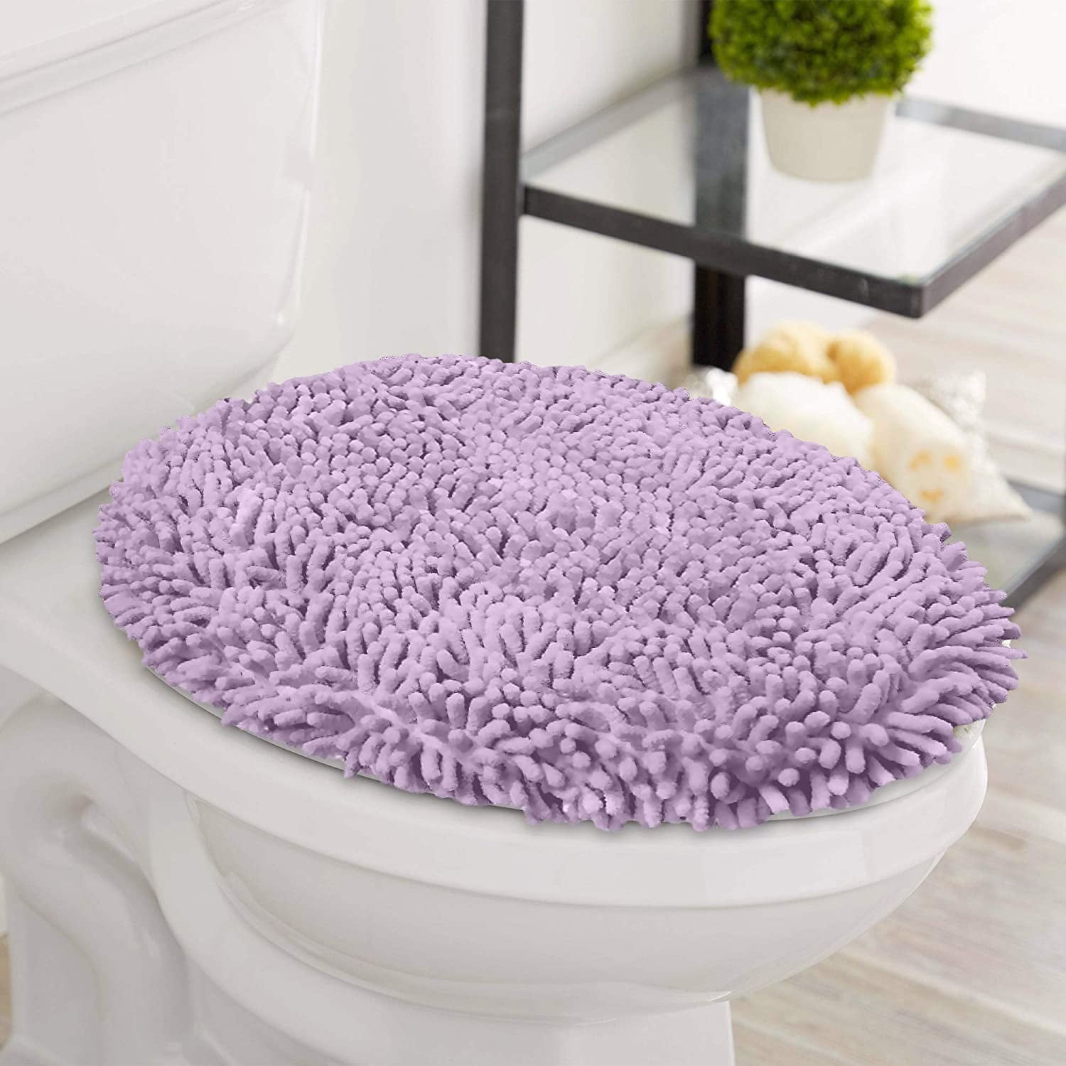 LuxUrux Toilet Lid Cover, ExtraSoft Plush Seat Cloud Washable Shaggy