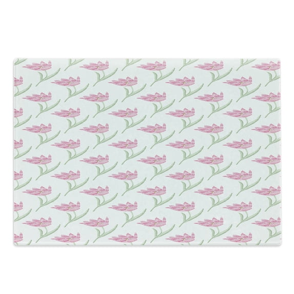 Floral Cutting Board, Pink Tulips in Hand-drawn Style Repeating Motifs Inspired by Spring, Decorative Tempered Glass Cutting and Serving Board, in 3 Sizes, by Ambesonne