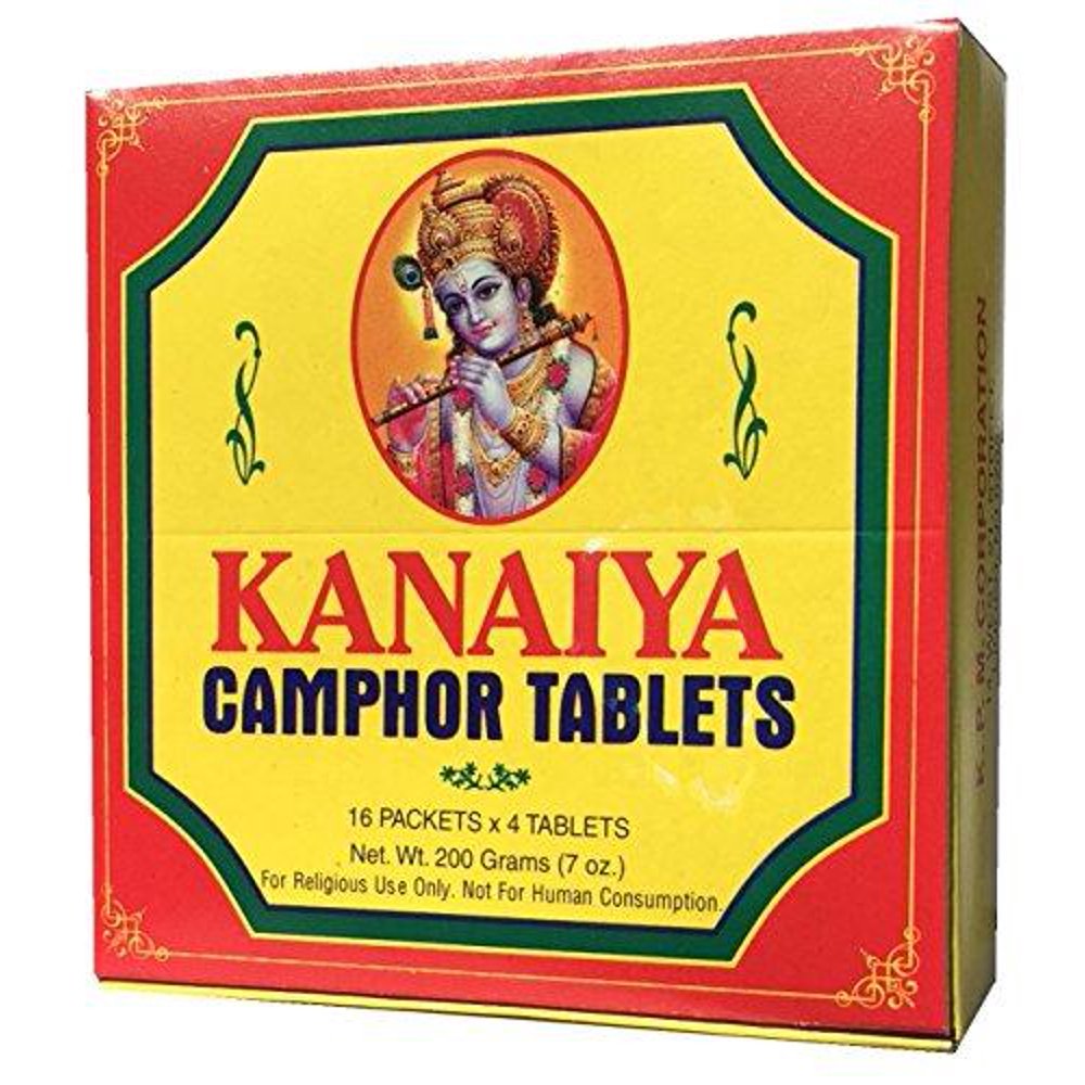 Kanaiya Camphor Tablets from India 200 Grams 64 Tablets (16 Blocks