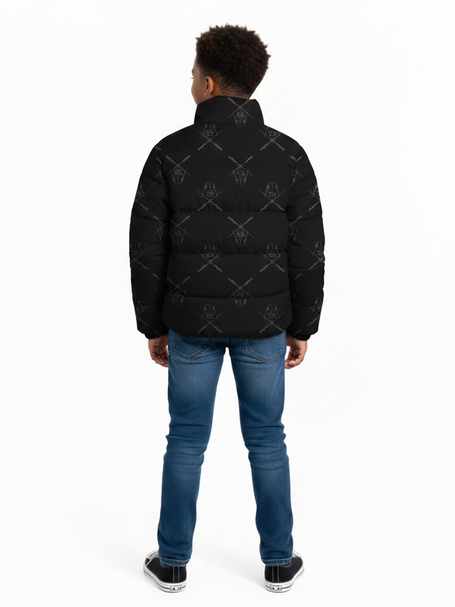 Boys’ Star Wars Darth Vader Allover Print Puffer Jacket, Black, Sizes XS–XL