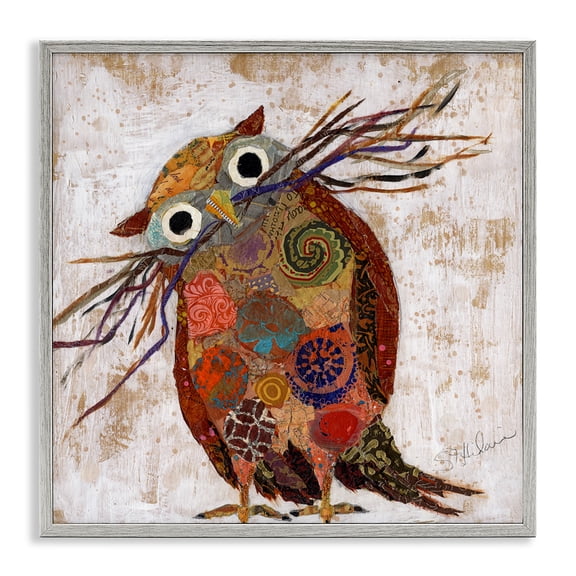 Stupell Industries Eclectic Patterned Owl Collage Gray Framed Giclee Art, 12 x 12, by Elizabeth St. Hilaire