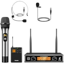TONOR Wireless Microphones System with Metal UHF Headset/Lapel/Lavalier/HandheldMics, Cordless Bodypack Transmitter, Receiver for Karaoke Church Singing Party PA DJ Speaker, 2*15 Channels 200ft Range