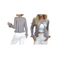 thumbnail image 3 of Womens Button Down Cardigan Sweaters Light-Weight Long Sleeve Crew Neck Summer Knit Open Front Tops Grey XL, 3 of 7