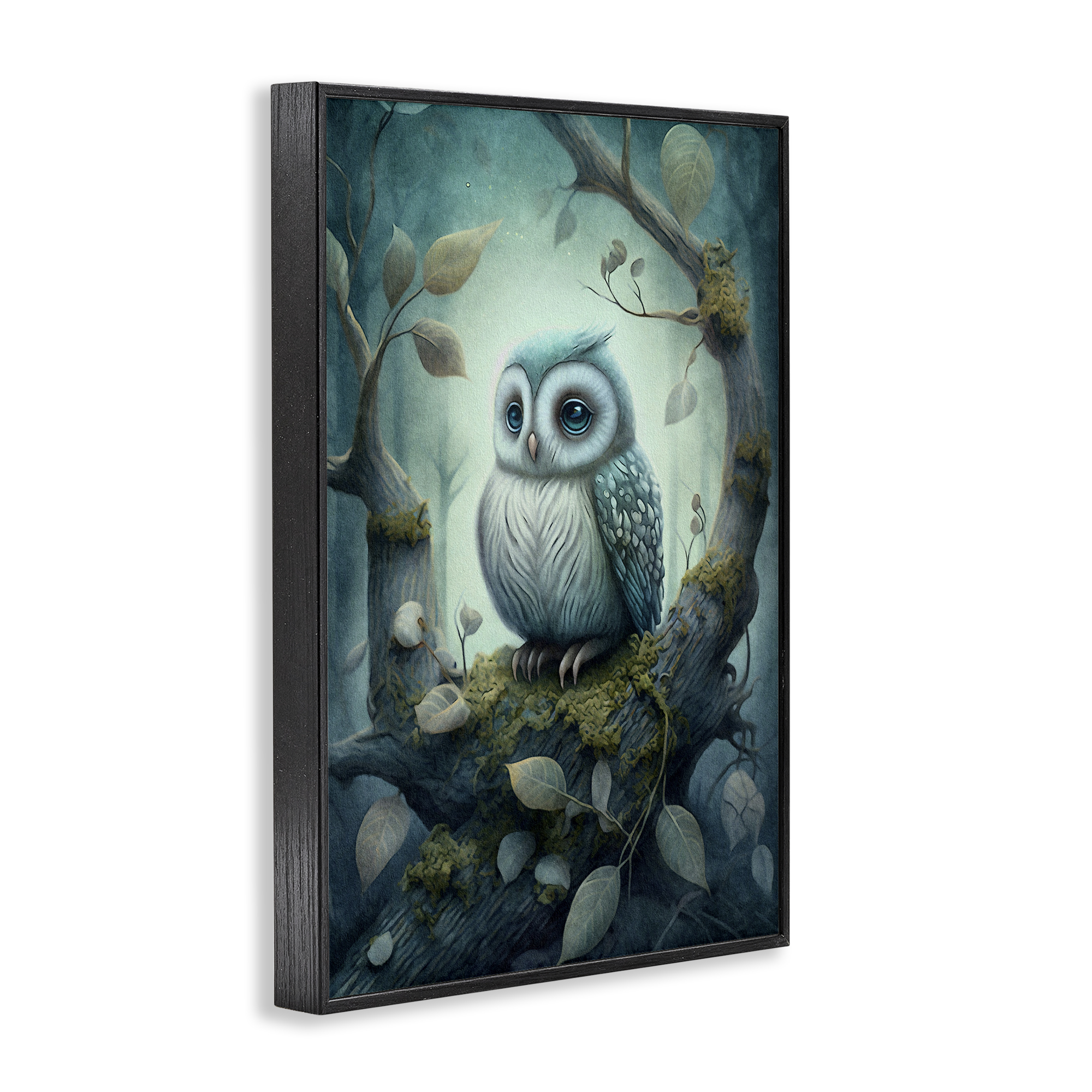 Stupell Industries Calm Mystic Owl Landscape Painting Black Framed Art Print Wall Art, 16 x 24