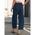 thumbnail image 7 of Chiclily Women's High Waisted Palazzo Pants Casual Loose Navy Blue Wide Leg Trousers with Pockets Drawstring Flowy Pants, Size L, 7 of 7