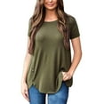 thumbnail image 4 of Femmes T-shirt Couleur Unie Top Manches Courtes Col Rond Manches Courtes Chemisier, Vert Armée, S, 4 of 5