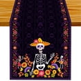 thumbnail image 2 of Linen Purple Day of The Dead Table Runner Dia De Los Muertos Tablecloth Mexican Halloween Sugar Skull Home Kitchen Dining Table Decorations 13.8x71 Inch, 2 of 6