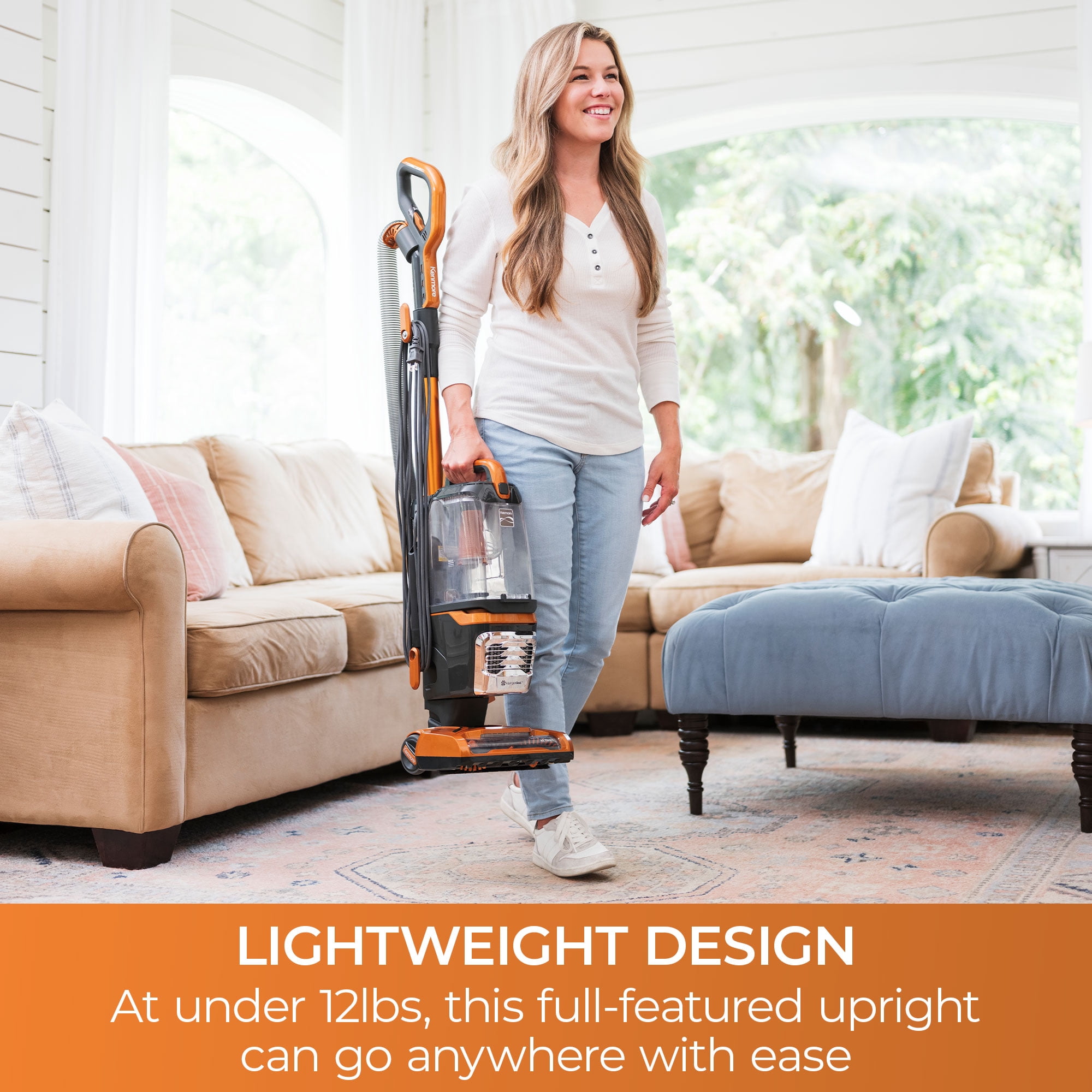 Kenmore FeatherLite™ Upright Vacuum, Bagless, Pet Friendly, Lift-Up® Technology, HEPA Completely Sealed Filtration, Multi-Surface with Swivel, DU4080, Orange
