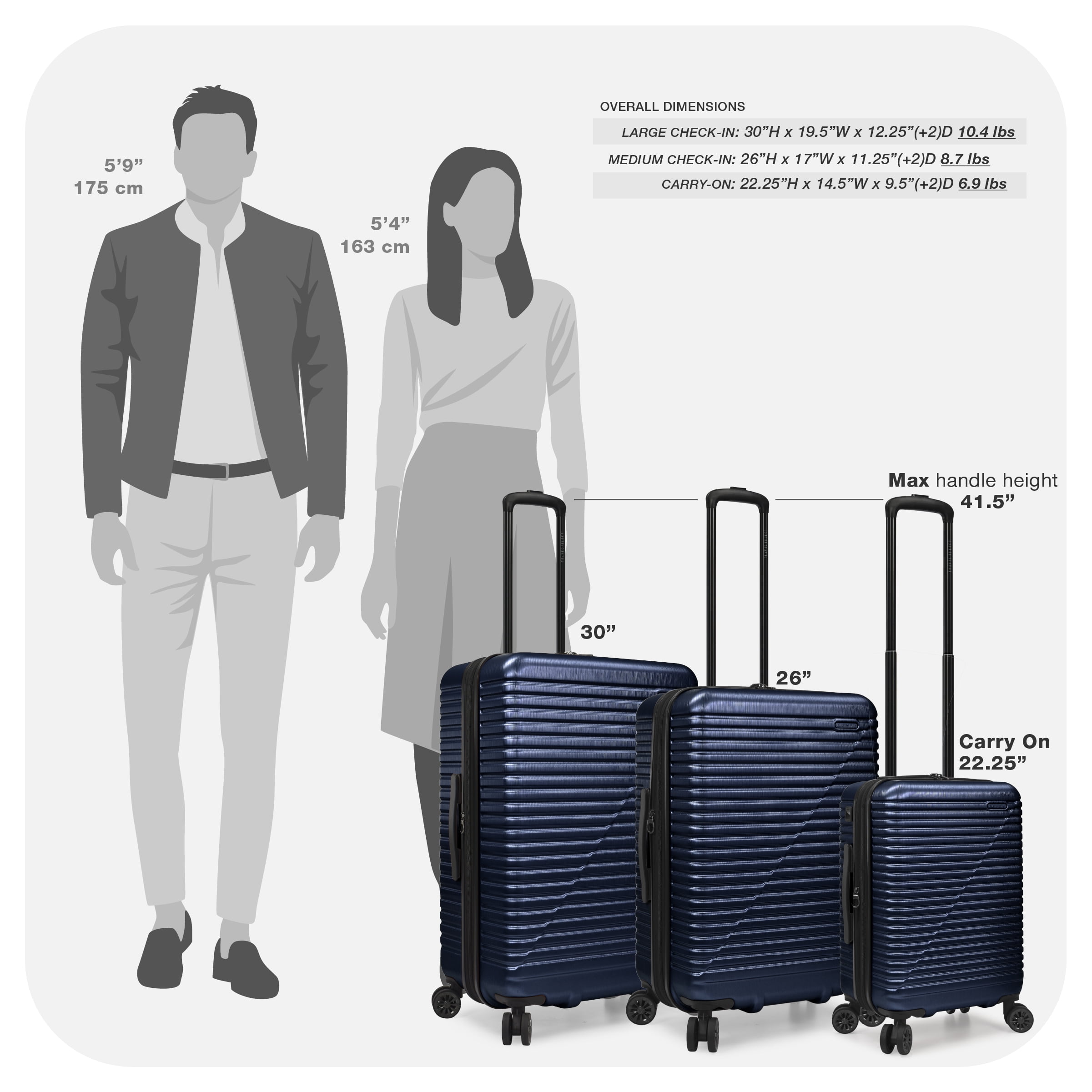 Travel Select Sunny Side Hardside Spinner Luggage with Spinner Wheels, Navy, 26" Medium Checked