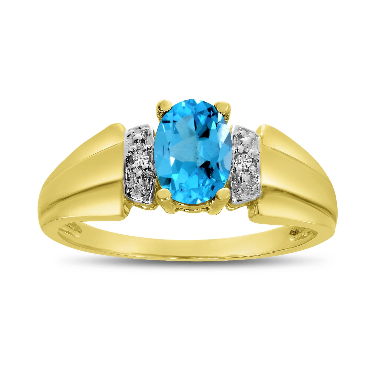 10k Yellow Gold Oval Blue Topaz And Diamond Ring 