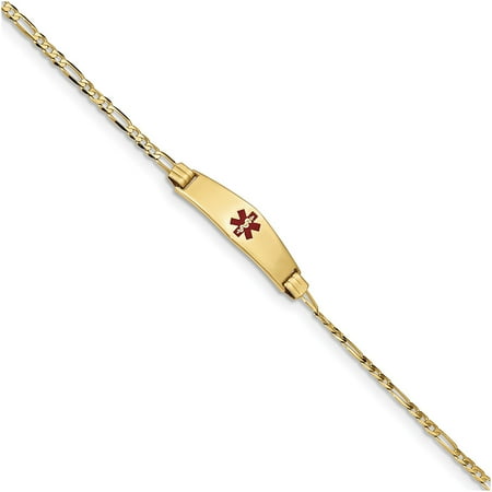 Mens Gold Figaro Bracelet - 14k Yellow Gold Medical Soft D/S Figaro ID Bracelet LAL125655