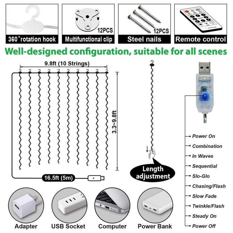 9 Strip Waterfall Lights With Remote Control Usb Powered 8 - Temu