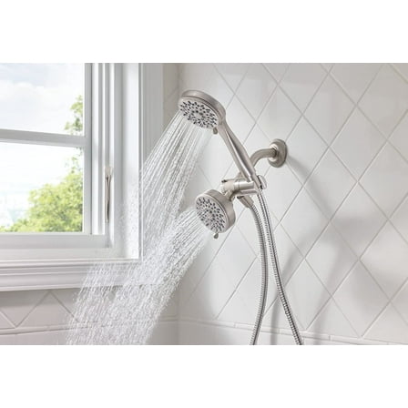 Ignite Brushed Nickel Five-Function 3-3/4" Diameter 5-Function Shower Spray Head with Handheld Showerhead, 20016SRN