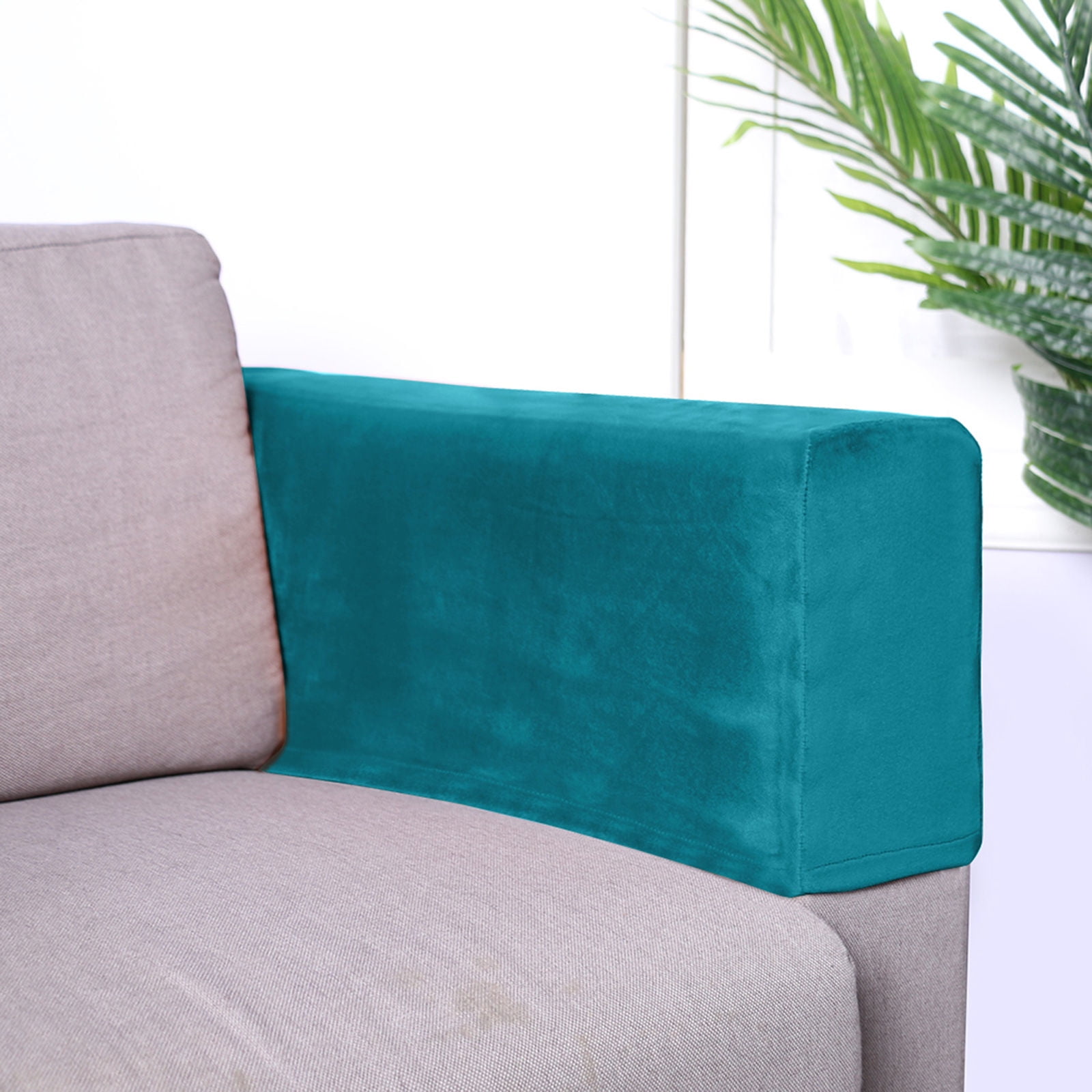 Velvet Couch Arm Cover, Stretch Armrest Covers Washable Armchair Slipcover for Recliner Sofa Soft Furniture Protector for Living Room-Blue-green-4 pcs