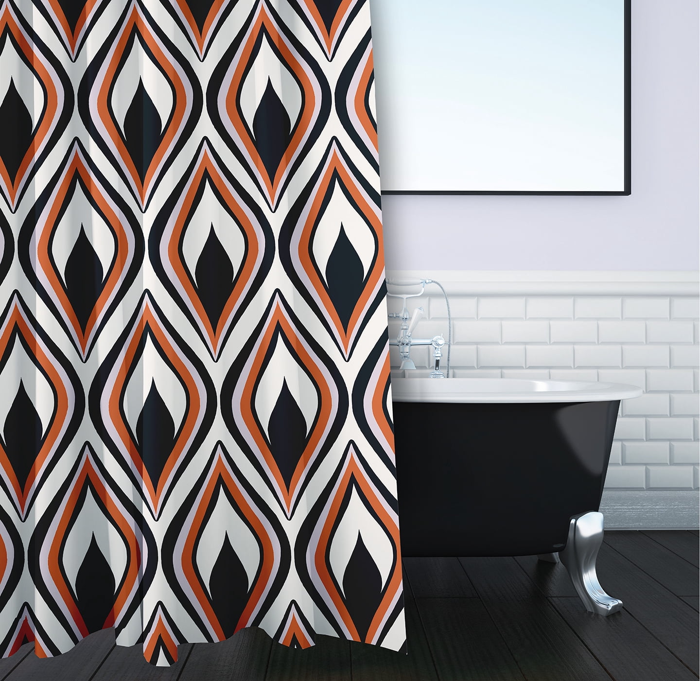 Simply Daisy 70" W x 73" L Feathers Polyester Shower Curtain, Black [1 Ct]