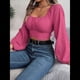 thumbnail image 5 of Blusa Corta con Volantes, Cuello Cuadrado y Fruncido para Mujer, Larga y Lazo Anudado Rosa Roja M, 5 of 10