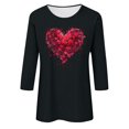 thumbnail image 4 of Jienlioq Chandail en Molleton de la Saint-Valentin pour Femmes Imprimé Décontracté Col Rond Manches 3/4 Noir 3TG, 4 of 4