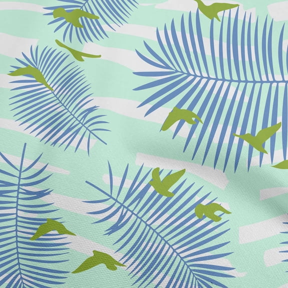 oneOone Polyester Spandex Mint Green Fabric Tropical Plam Tree With Birds Fabric For Sewing Printed Craft Fabric By The Yard 56 Inch Wide