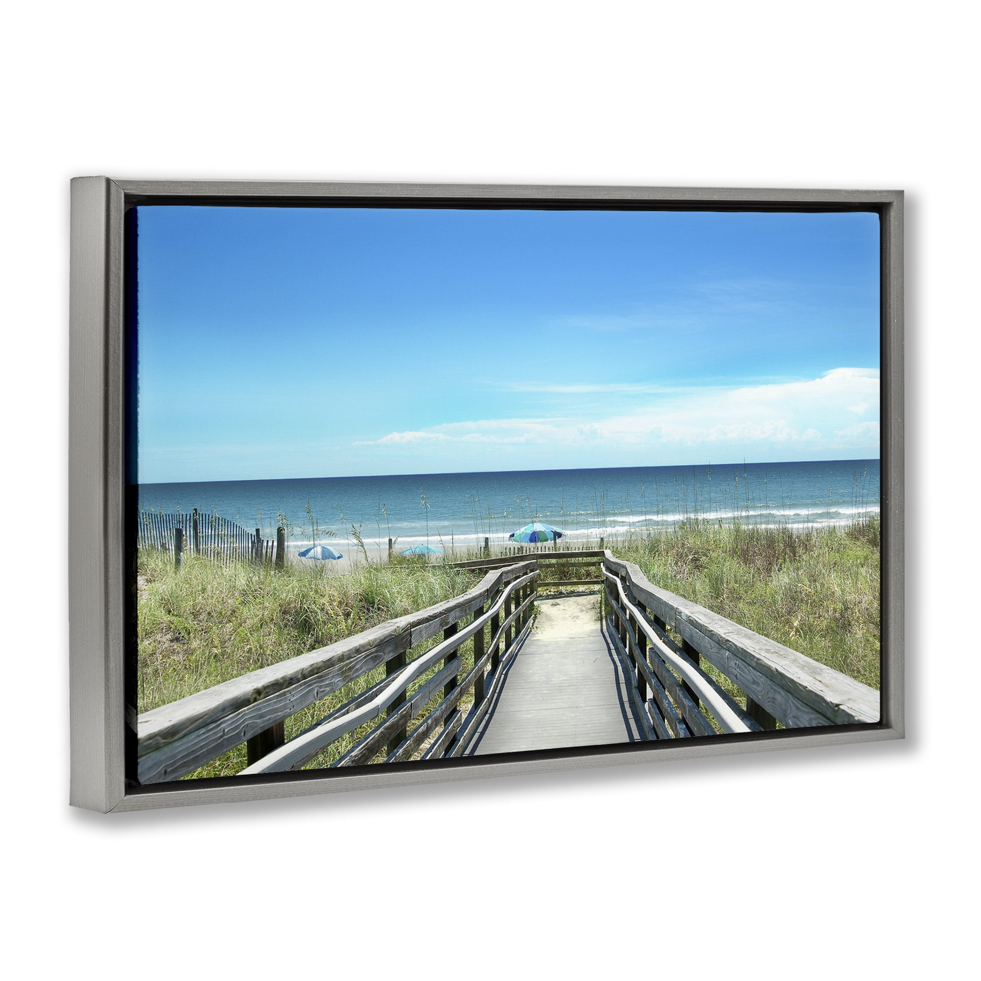 Stupell Industries Bridge to Beach View Landscape Photography Gray Floater Framed Canvas Art Print Wall Art, 25 x 17
