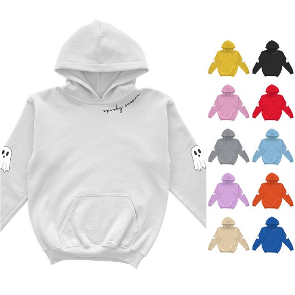RMGVDSD Halloween Hoodies for Girls Casual Ghost Print Pullover Hooded Sweatshirt for Kids Loose Fit Long Sleeve Hoodie Fall Winter Outfits Cute Sweatshirt 5-6 Years